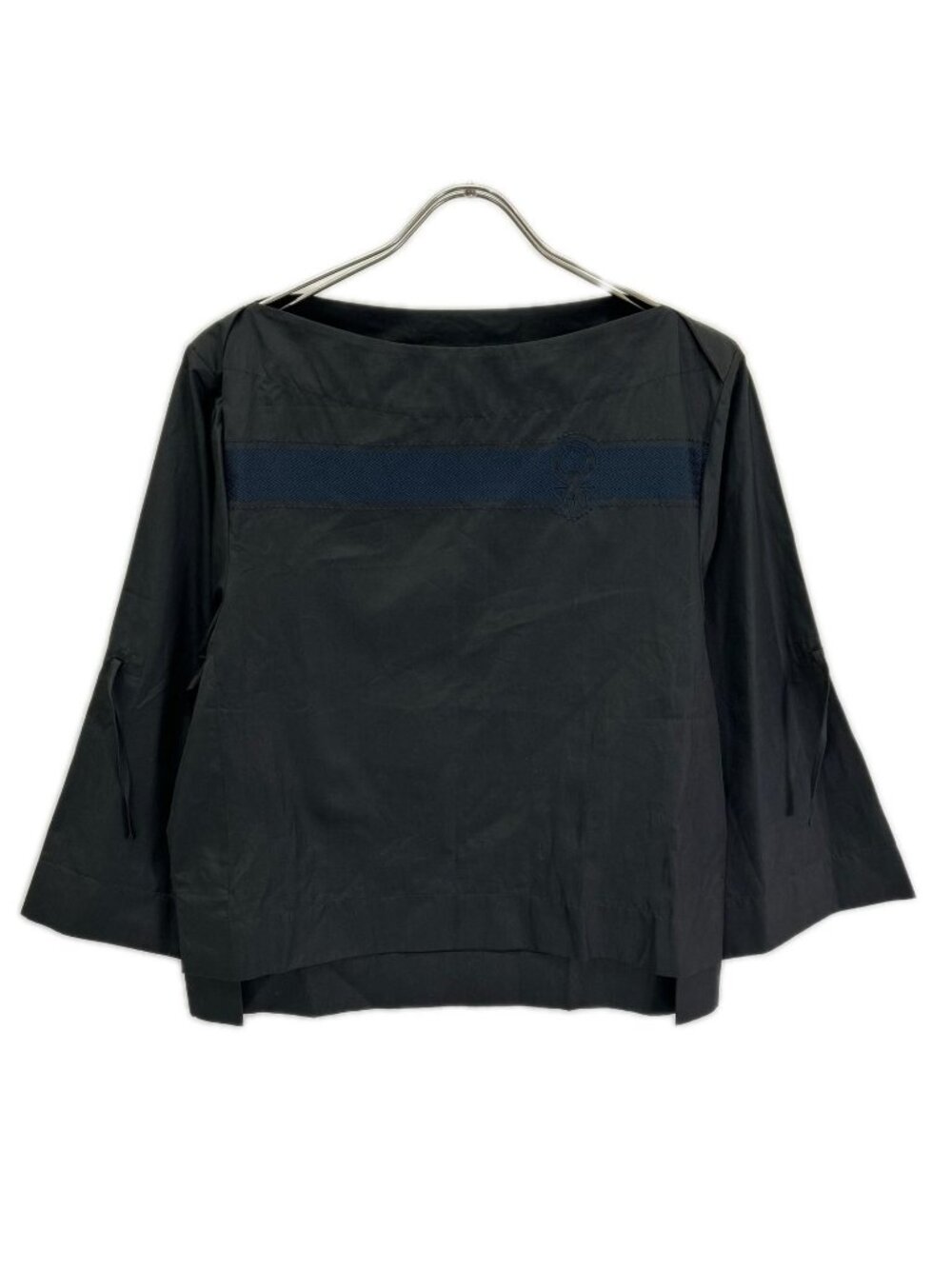 Hermes Black Logo Embroidery Three Quarter Sleeve Top 36